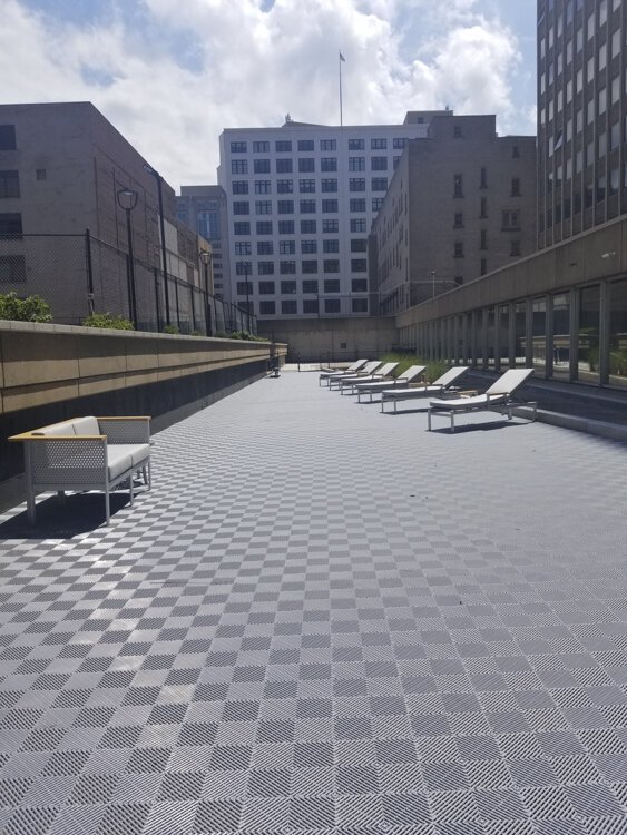 Courtyard sun deck at the Luckman apartments